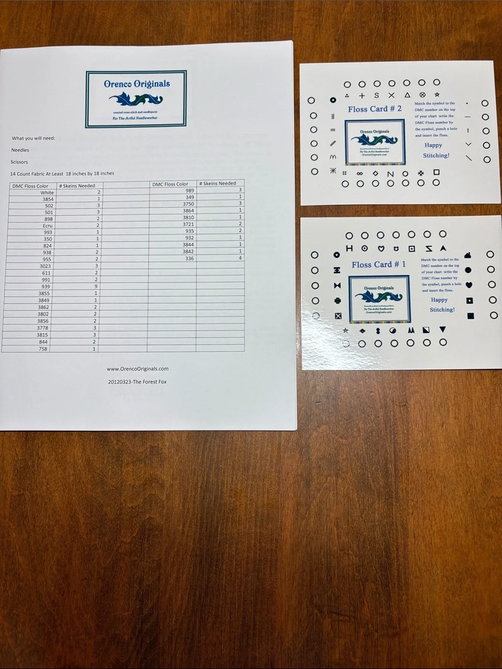 Set of 2 Orenco Originals Forest Fox & Forest Deer Cross Stitch Charts